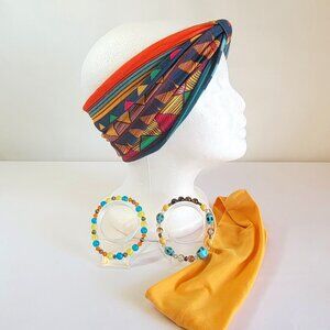 Multicolor & Golden Yellow Boho Headbands With Matching Bracelet Sets, Womens L